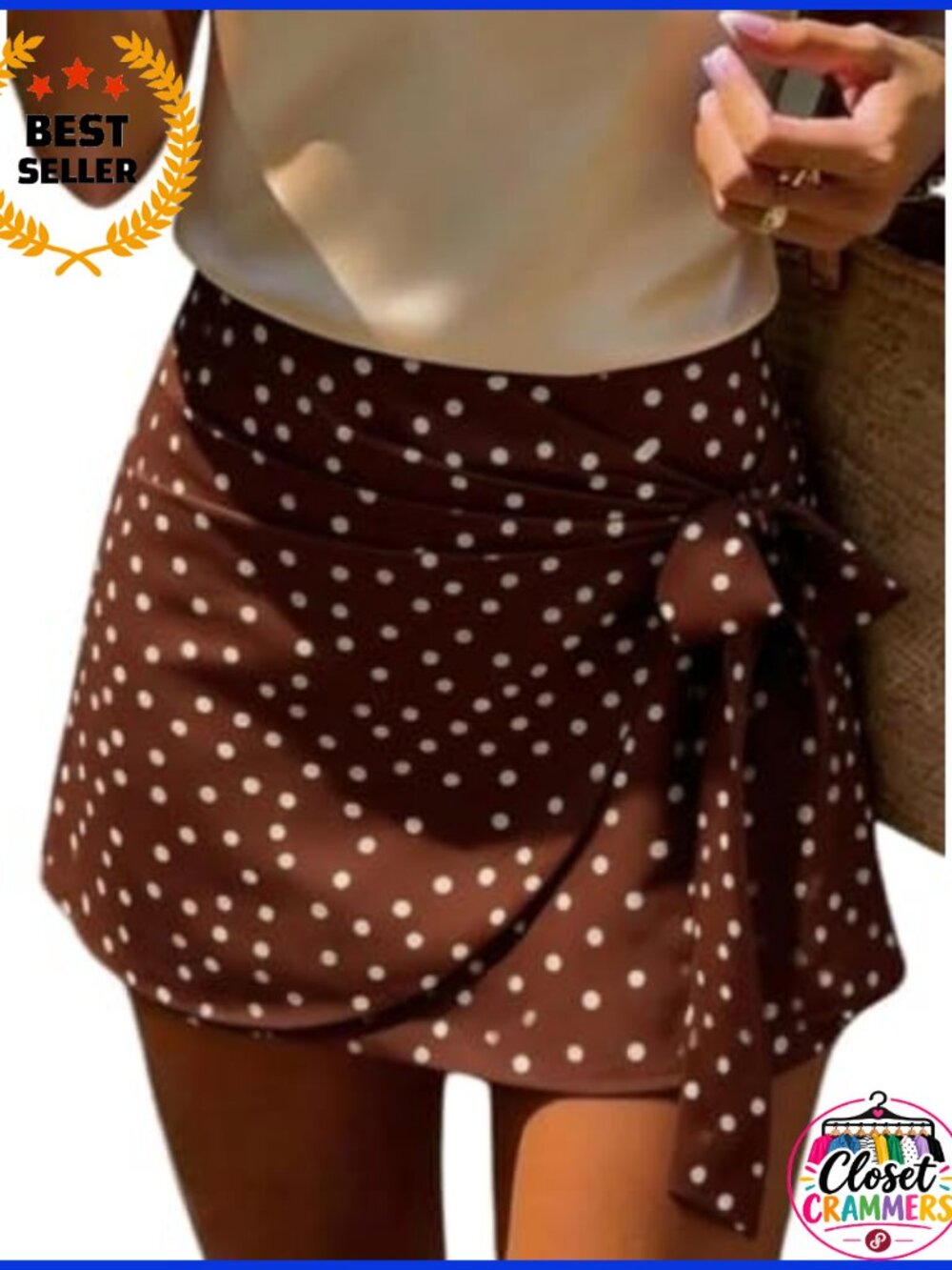 Women's Polka Dots Bowknot Wrap Mini Skirt High Waisted A-Line